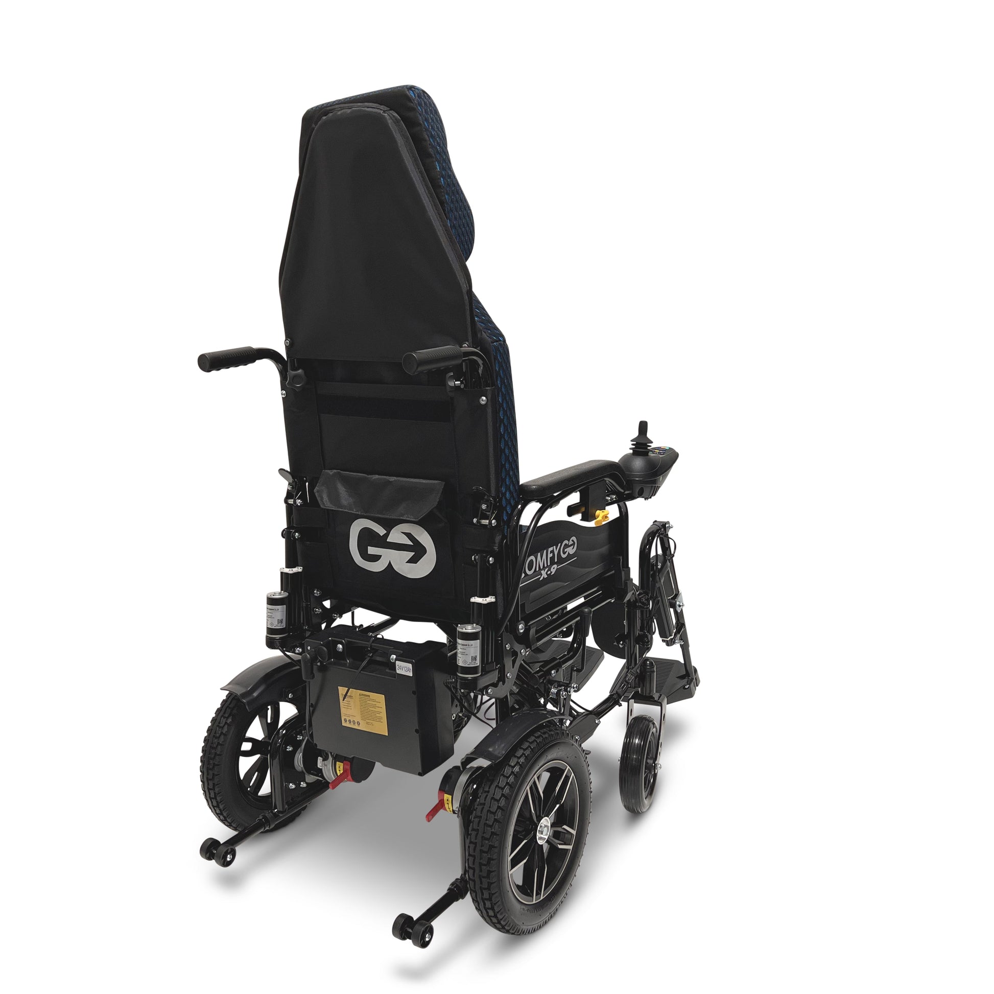 X-9 Remote Controlled Electric Wheelchair with Automatic Reclining Backrest and Lifting Leg RestsBlueUpto 17+ Miles (20AH li-ion Battery)