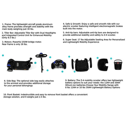 30AH Battery Ultra-Light Electric Mobility Scooter With Quick-Detach FrameRedSuper Seat