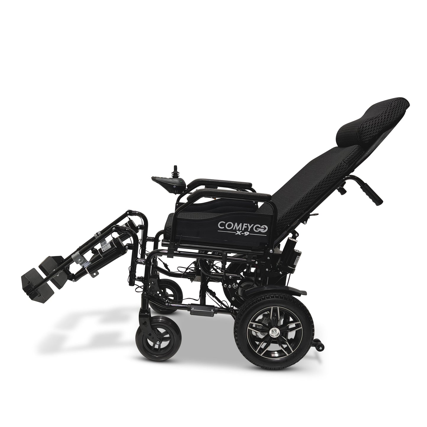 X-9 Remote Controlled Electric Wheelchair with Automatic Reclining Backrest and Lifting Leg RestsBlackUpto 10+ Miles (12AH li-ion Battery)