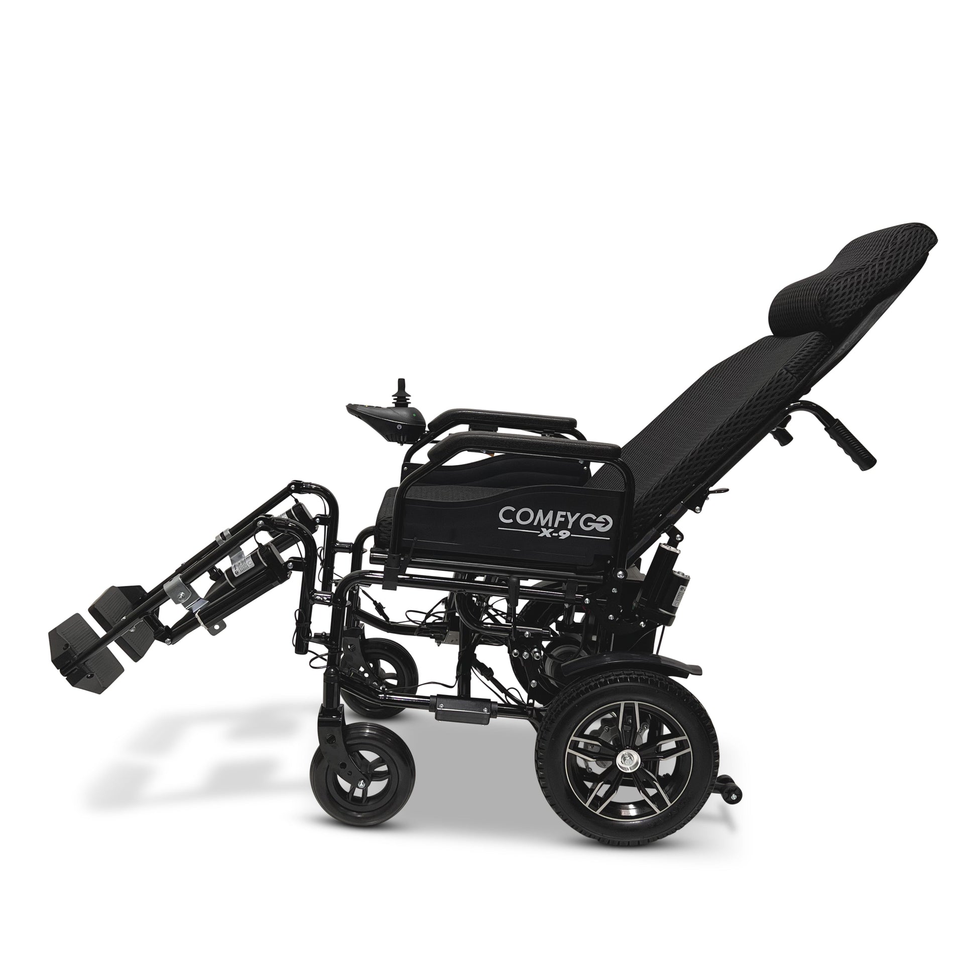 X-9 Remote Controlled Electric Wheelchair with Automatic Reclining Backrest and Lifting Leg RestsBlackUpto 10+ Miles (12AH li-ion Battery)