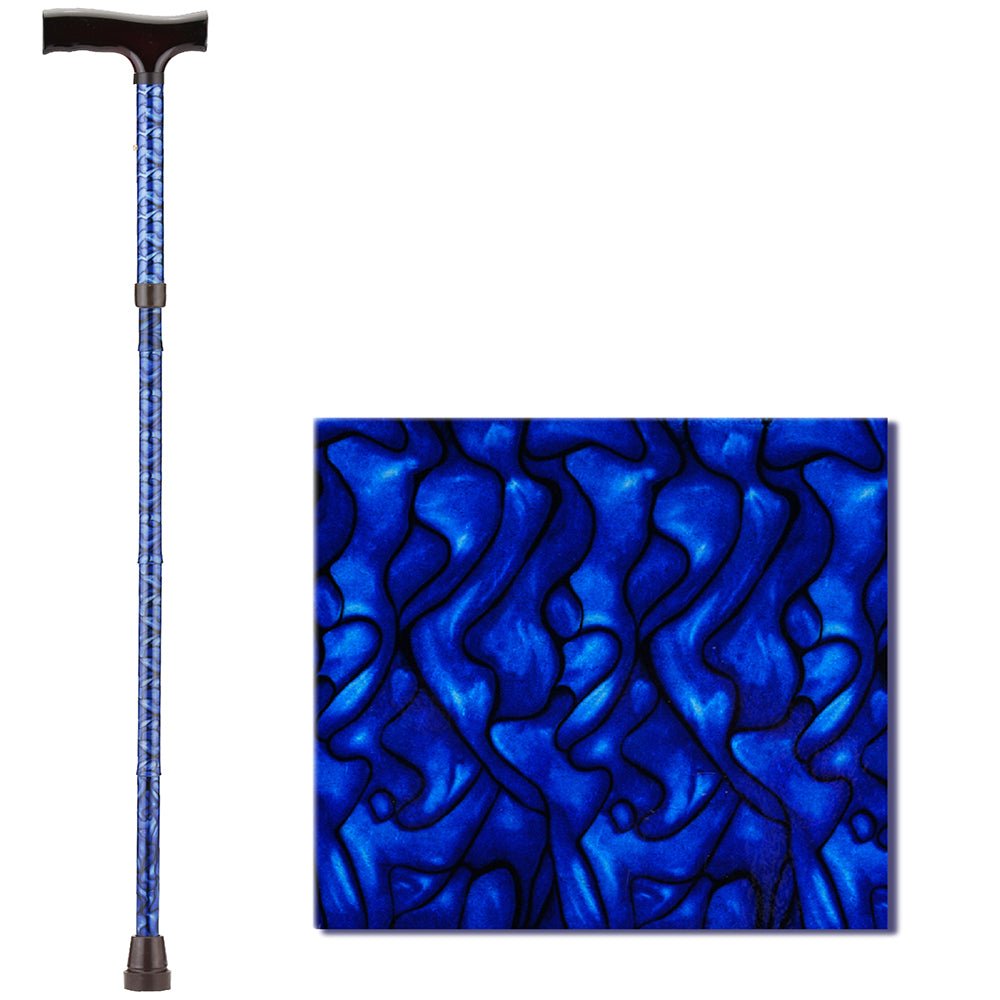 Folding Cane with Wood Grip HandleBlue Waves