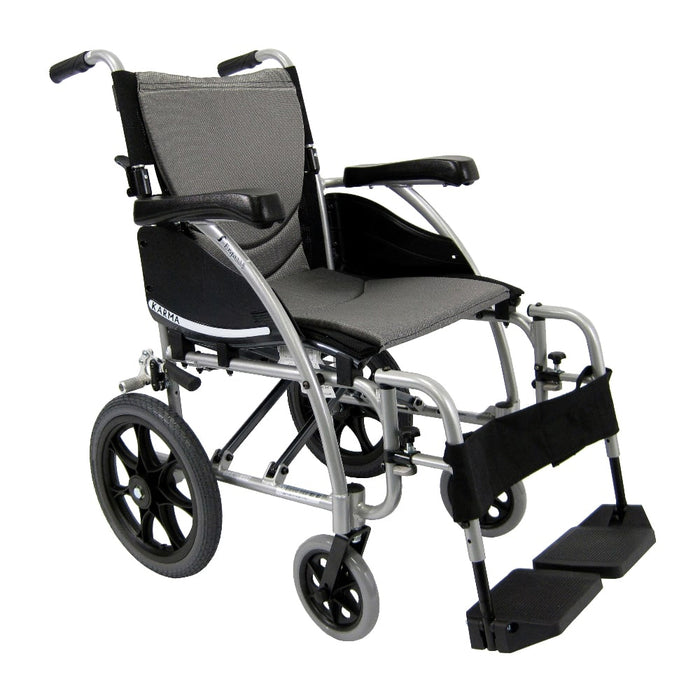 S-Ergo 115 Ergonomic Transport Wheelchair with Swing Away Footrest Silver