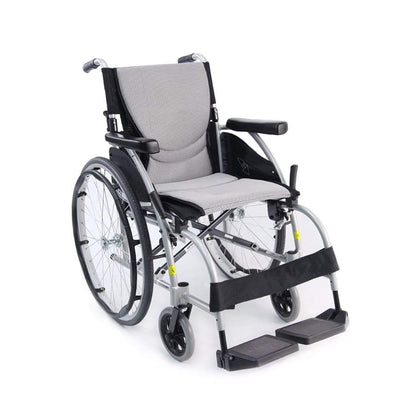 S-Ergo 105 18" seat Ergonomic Wheelchair with Fixed Footrest in Silver