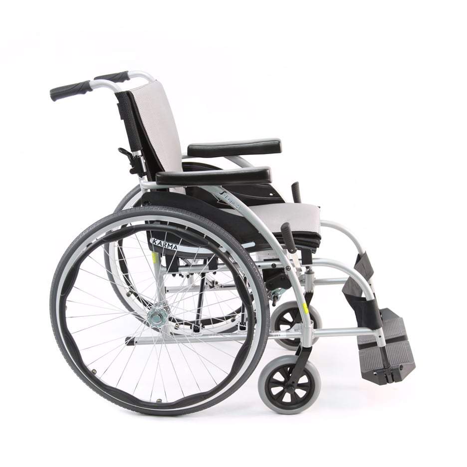 S-Ergo 105 18" seat Ergonomic Wheelchair with Fixed Footrest in Silver
