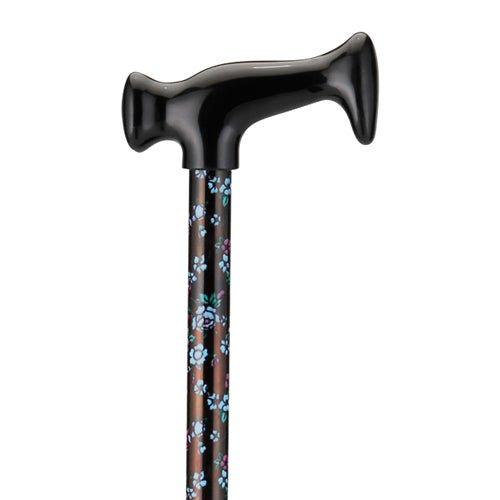 T-Grip Molded Handle CaneFlowers on Black