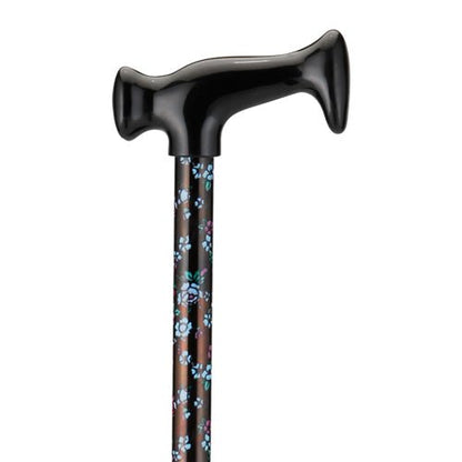 T-Grip Molded Handle CaneFlowers on Black