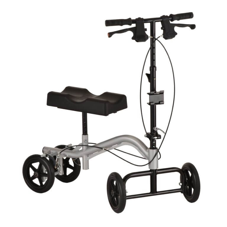 Knee walker scooter with padded seat and handlebars